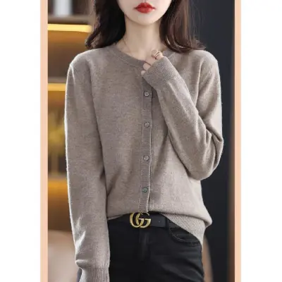 Autumn Winter Women Solid Color Long Sleeve Button Knitted Cardigan