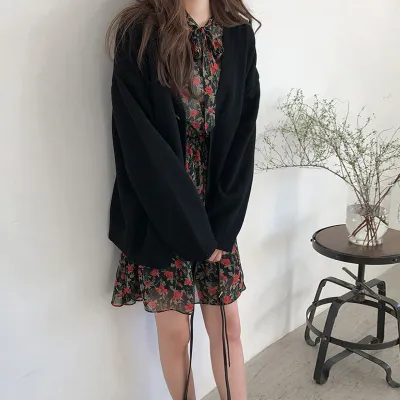 Autumn Winter Women Casual Solid Color Long Sleeve Loose Knitted Cardigan