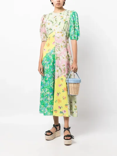 Summer Women Floral Printed Bubble Sleeve Oversize Dress