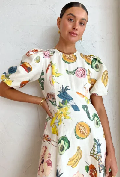 Summer Women Floral Printed Bubble Sleeve Oversize Dress