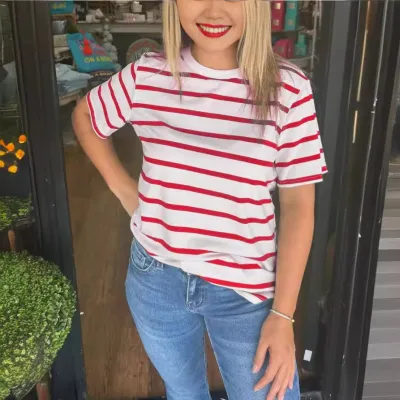 Women Casual Stripe Round Neck Short Sleeve T-Shirt
