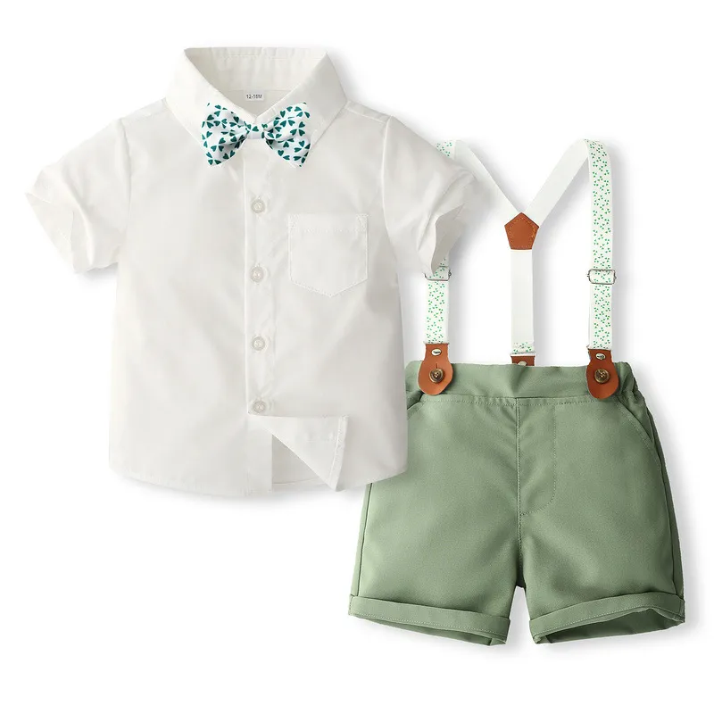 Kids Toddler Boys Party Casual British Style Bow Solid Color Short Sleeve Shirt Shorts Set