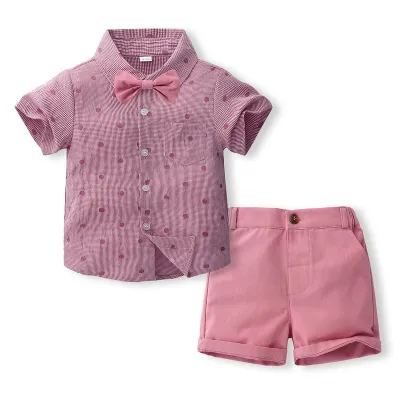 Kids Toddler Boys Party Casual British Style Bow Polka Dot Print Short Sleeve Shirt Shorts Set