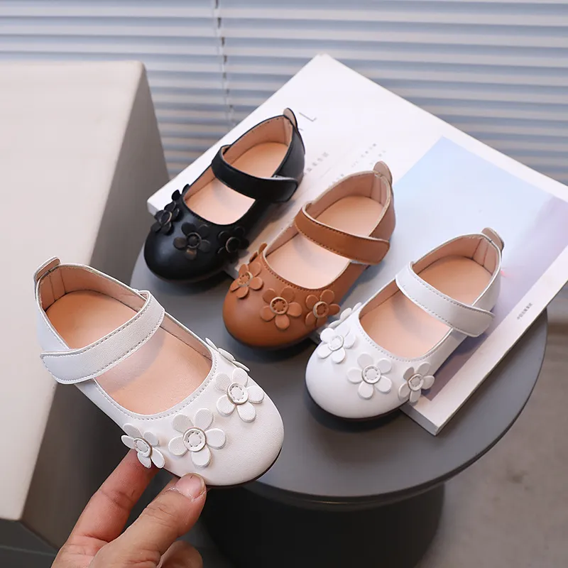 Kids Girls Casual Cute Round-Toe Flower Velcro Flat Shoes