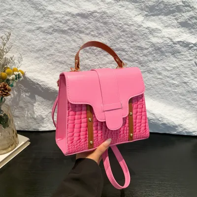 Women Fashion Crocodile Pattern Square PU Handle Shoulder Bag Tote