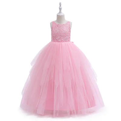 Kids Toddler Big Girls Casual Party Tiny Flower Mesh Bow Sleeveless Tutu Dress
