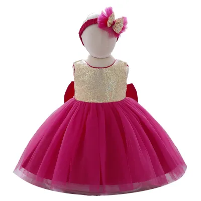 Kids Girls Casual Party Colorblock Sequins Mesh Bow Sleeveless Tutu Dress Princess Style
