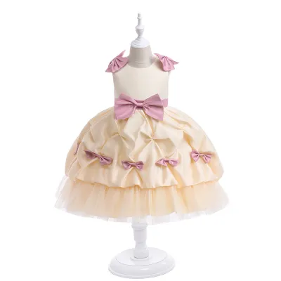 Kids Toddler Big Girls Casual Party Colorblock Bow Sleeveless Tutu Dress