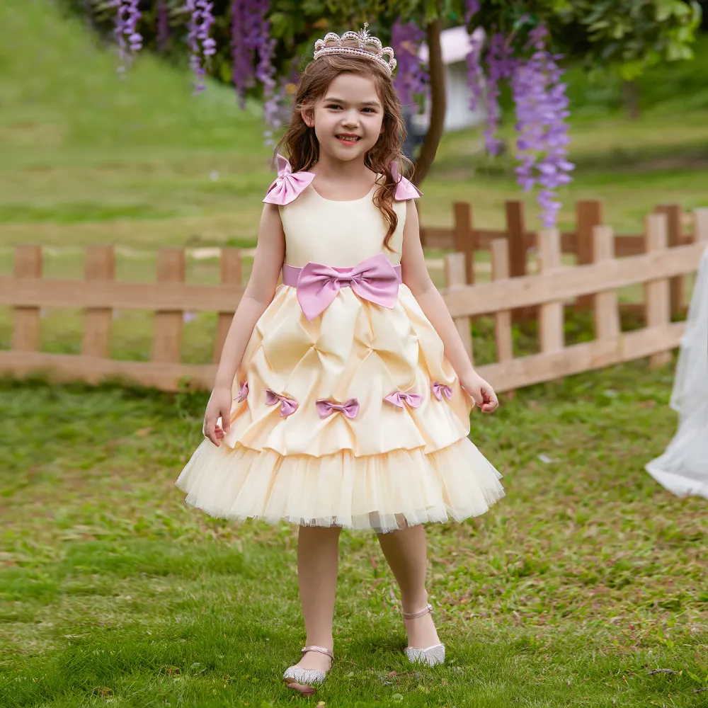 Kids Toddler Big Girls Casual Party Colorblock Bow Sleeveless Tutu Dress