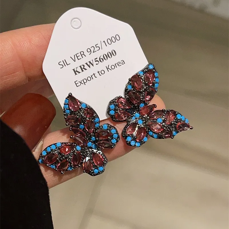 Women Fashion Multicolor Zircon Vintage Butterfly Earrings