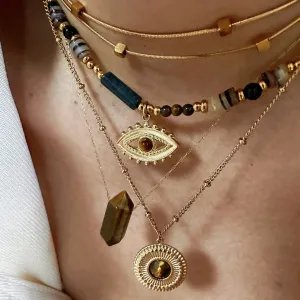 Women Simple Creative Tiger Eye Stone Bullet Pendant Stainless Steel Necklace