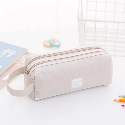 Creative Double-Layer Large-Capacity Oxford Cloth Double Zipper Stationery Bag