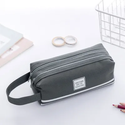Creative Double-Layer Large-Capacity Oxford Cloth Double Zipper Stationery Bag