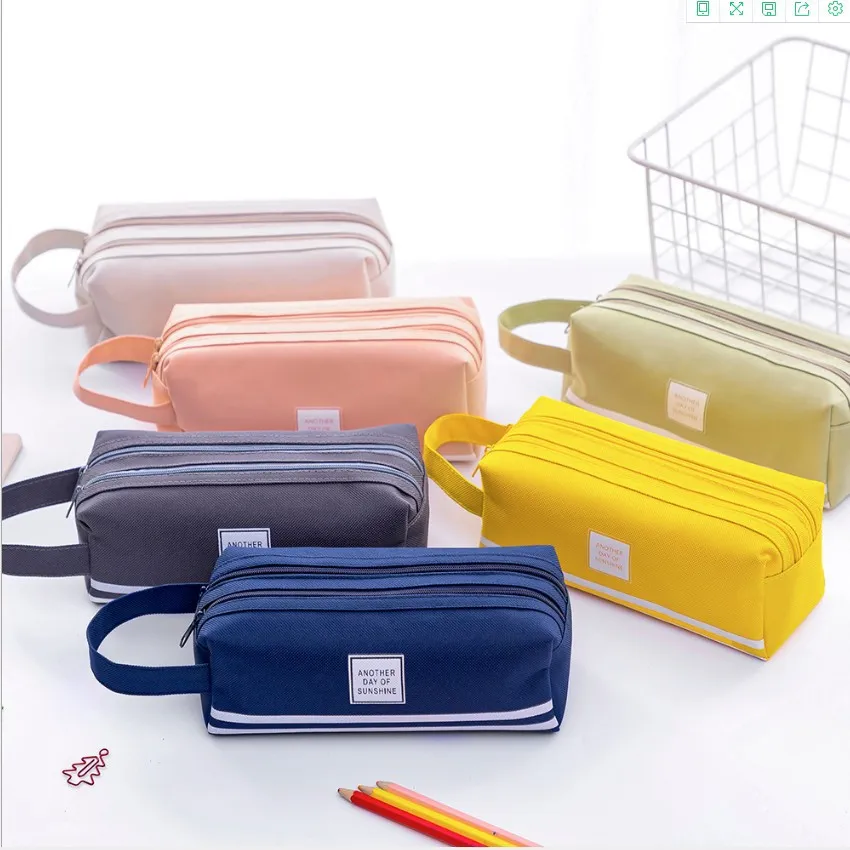 Creative Double-Layer Large-Capacity Oxford Cloth Double Zipper Stationery Bag
