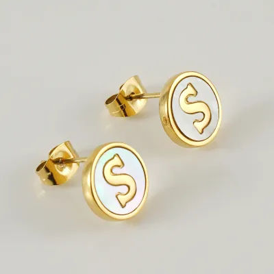 Fashion Stainless Steel Letter Alphabet Shell Stud Earrings