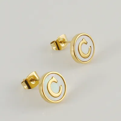 Fashion Stainless Steel Letter Alphabet Shell Stud Earrings