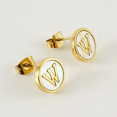 Fashion Stainless Steel Letter Alphabet Shell Stud Earrings