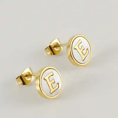 Fashion Stainless Steel Letter Alphabet Shell Stud Earrings