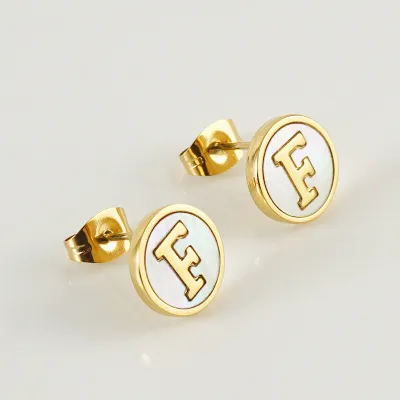 Fashion Stainless Steel Letter Alphabet Shell Stud Earrings
