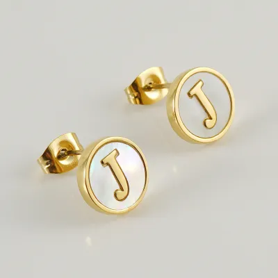 Fashion Stainless Steel Letter Alphabet Shell Stud Earrings