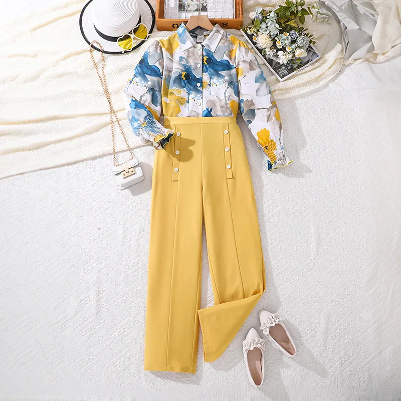 Toddler Girls Spring Autumn Casual Cute Floral Long Sleeve Blouses Trousers Set