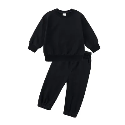 Kids Toddler Boys Girls Casual Cute Solid Color Long Sleeve Fleece Sweatshirts Trousers Set