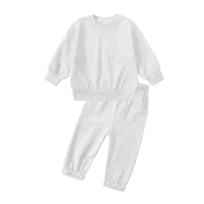 Kids Toddler Boys Girls Casual Cute Solid Color Long Sleeve Fleece Sweatshirts Trousers Set