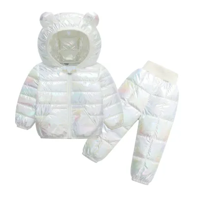 Kids Toddler Boys Girls Fall Winter Casual Cute Gradient Color Long Sleeve Hooded Down Coat Trousers Set