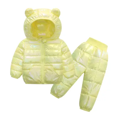 Kids Toddler Boys Girls Fall Winter Casual Cute Gradient Color Long Sleeve Hooded Down Coat Trousers Set