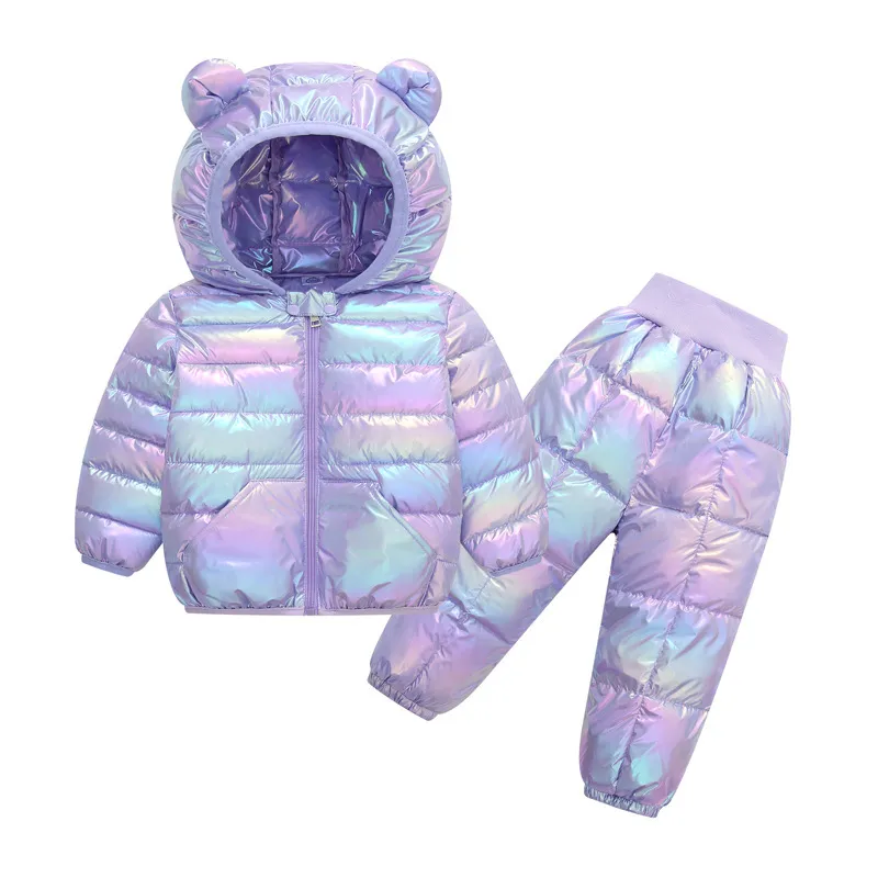 Kids Toddler Boys Girls Fall Winter Casual Cute Gradient Color Long Sleeve Hooded Down Coat Trousers Set