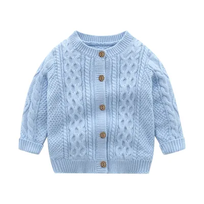 Kids Baby Boys Fall Winter Casual Cute Solid Color Rib-Knit Long Sleeve Lapel Cardigan Knitted Sweater