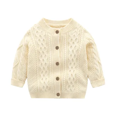 Kids Baby Boys Fall Winter Casual Cute Solid Color Rib-Knit Long Sleeve Lapel Cardigan Knitted Sweater