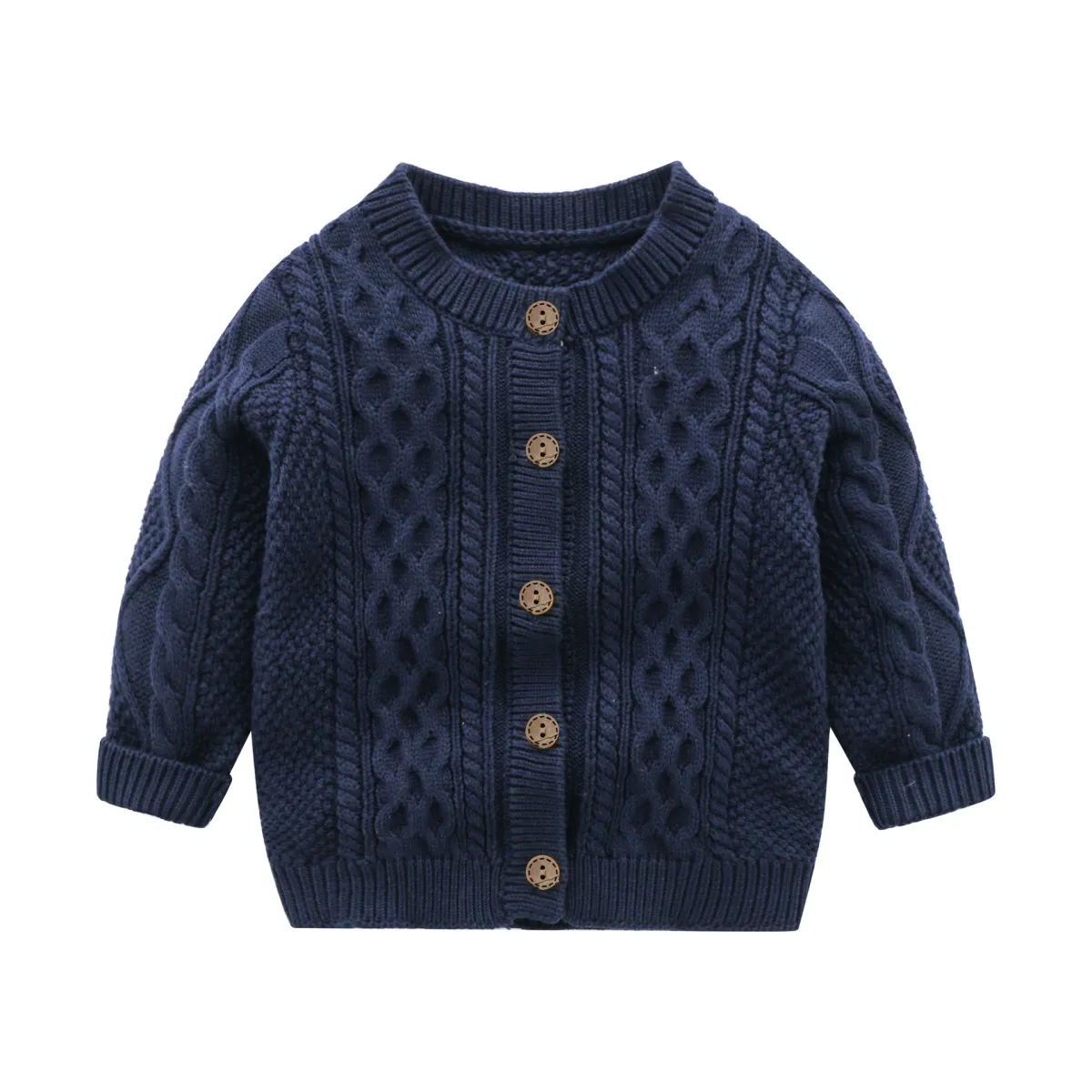 Kids Baby Boys Fall Winter Casual Cute Solid Color Rib-Knit Long Sleeve Lapel Cardigan Knitted Sweater