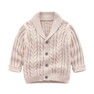 Kids Baby Boys Fall Winter Casual Cute Solid Color Rib-Knit Long Sleeve Lapel Cardigan Knitted