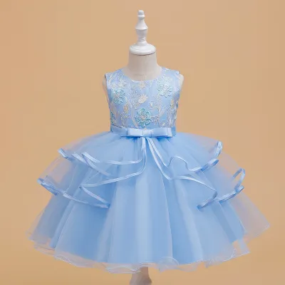 Kids Toddler Girls Cute Party Embroidery Flower Mesh Sleeveless Tutu Princess Dress