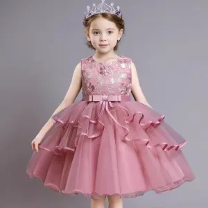 Kids Toddler Girls Cute Party Embroidery Flower Mesh Sleeveless Tutu Princess Dress