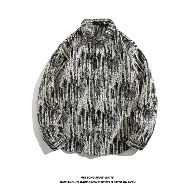Men Fashion Casual Paisley Print Long Sleeve Lapel Shirt