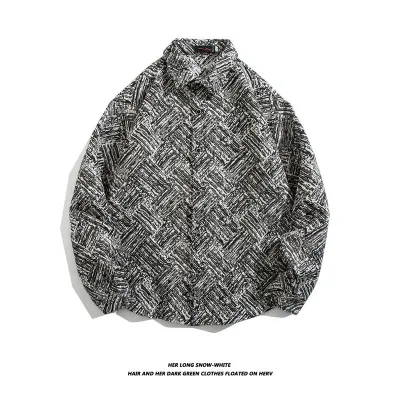 Men Fashion Casual Paisley Print Long Sleeve Lapel Shirt