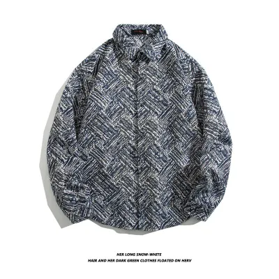 Men Fashion Casual Paisley Print Long Sleeve Lapel Shirt