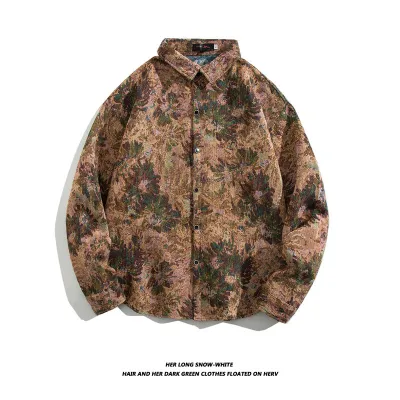Men Fashion Casual Paisley Print Long Sleeve Lapel Shirt