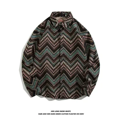 Men Fashion Casual Paisley Print Long Sleeve Lapel Shirt