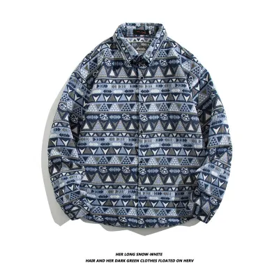 Men Fashion Casual Paisley Print Long Sleeve Lapel Shirt