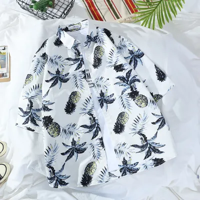 Men Fashion Casual Holiday Tiny Flower Print Short Sleeve Lapel Shirt