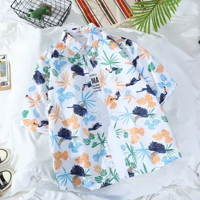 Men Fashion Casual Holiday Tiny Flower Print Short Sleeve Lapel Shirt