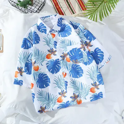 Men Fashion Casual Holiday Tiny Flower Print Short Sleeve Lapel Shirt