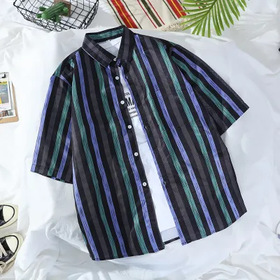 Men Fashion Casual Holiday Tiny Flower Print Short Sleeve Lapel Shirt