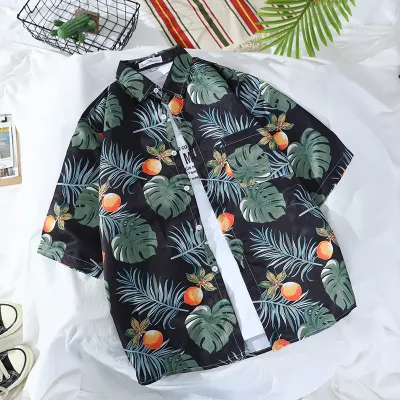 Men Fashion Casual Holiday Tiny Flower Print Short Sleeve Lapel Shirt