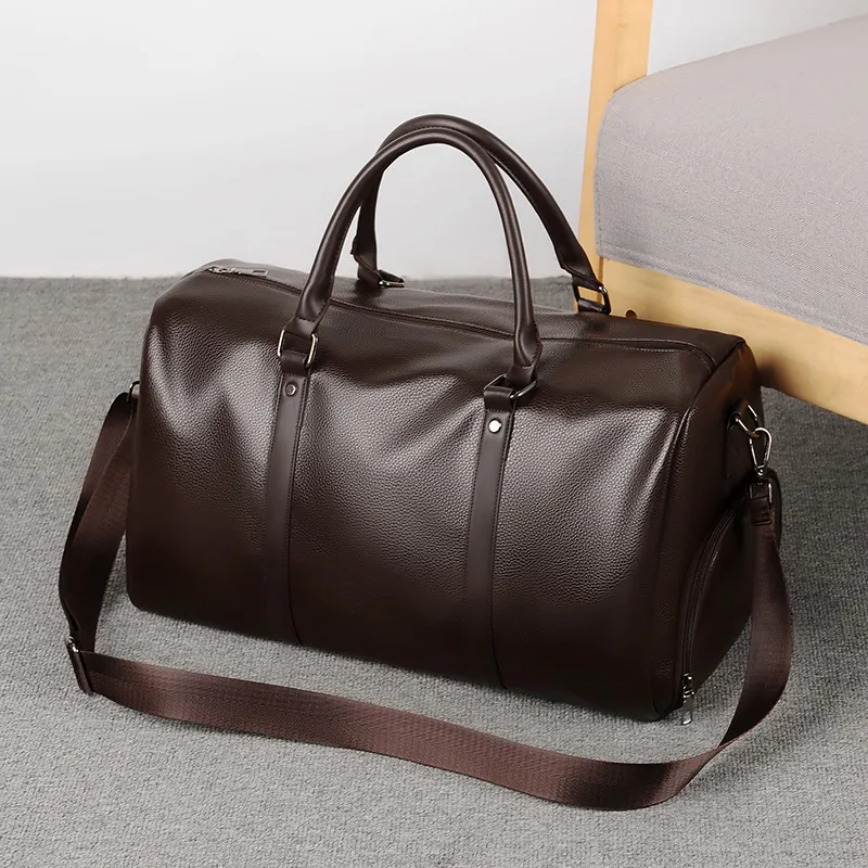 Men Leisure Sports Vintage Large Capacity PU Duffle Bag Business Commute