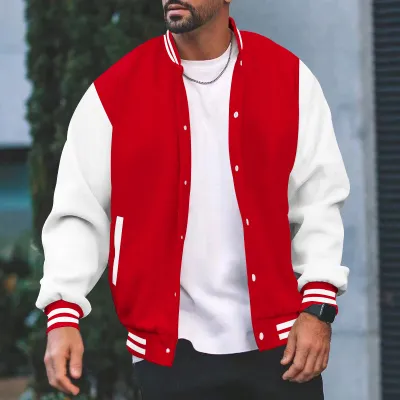 Men Fashion Casual Loose Long Sleeve Color Contrast Baseball Jacket