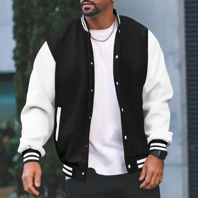 Men Fashion Casual Loose Long Sleeve Color Contrast Baseball Jacket